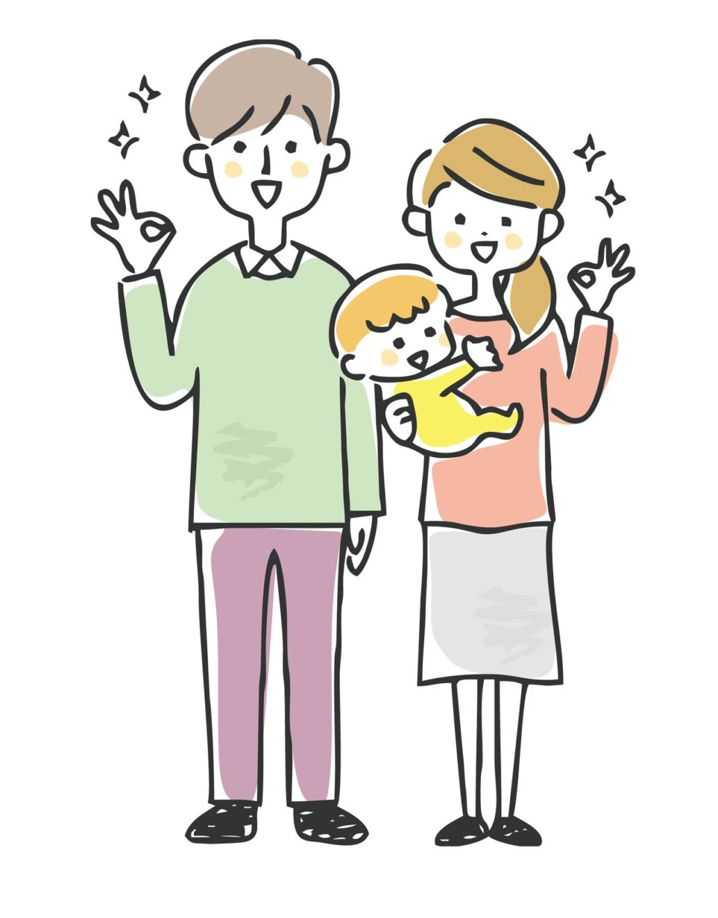 オッケーとしている人の並ぶイラスト