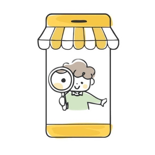 携帯電話の画面の中で子どもが何かを探しているイラスト