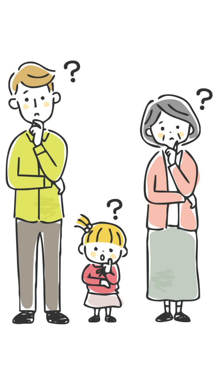 悩んでいる人が三人並んでいるイラスト