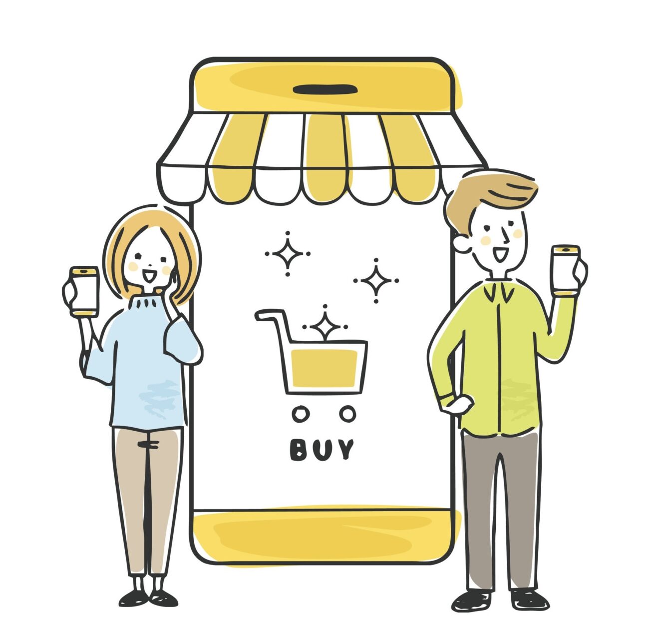 携帯を持つ男女のイラスト